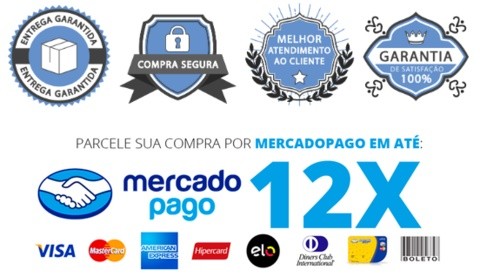 Parcelamento em até 12x no cartão de crédito pelo Mercado Pago
